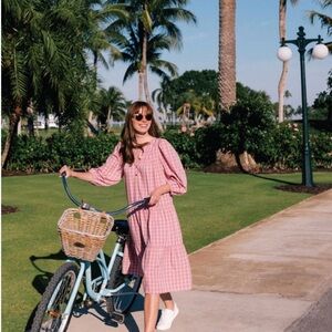 Gal Meets Glam Miranda Pink and White Bishop Sleeve Midi Sundress